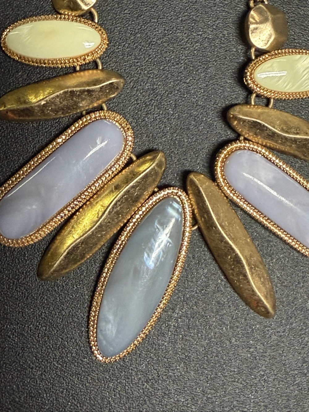 Gold-Tone Necklace with Pale Blue and Cream Stone Accents - Picture 3 of 11
